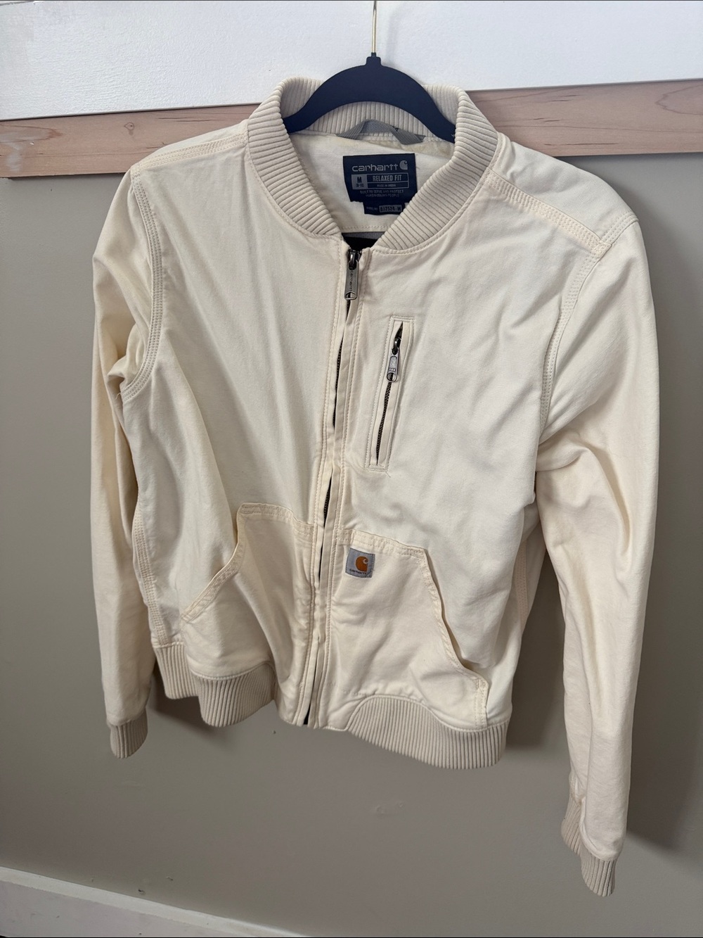 Carhartt Cream Off-White Zip-Up Bomber Jacket